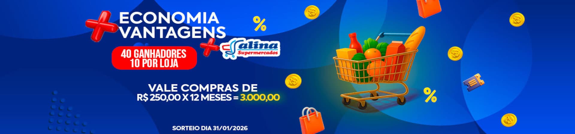 Carrinho de compras representando a história do Salina Supermercados